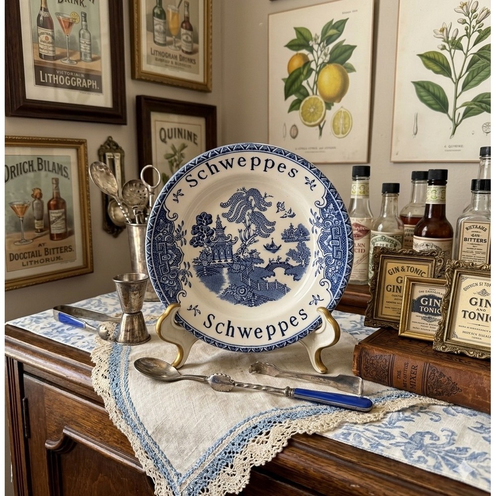 Enoch Wedgwood Schweppes Blue Willow Plate England Tunstall Transferware Vintage